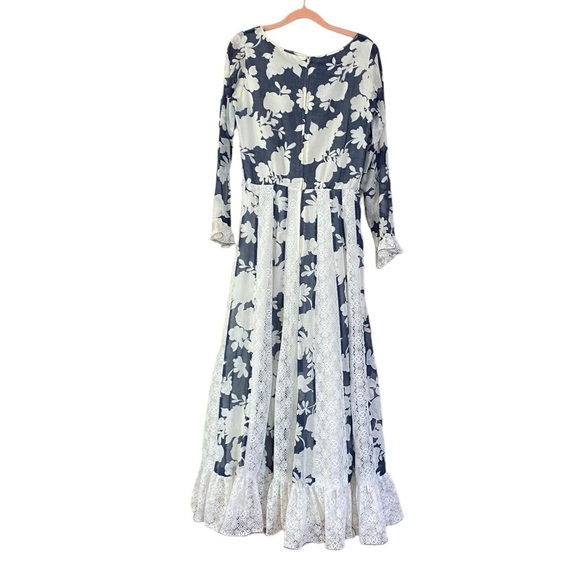 Vintage 70’s Blue And White Prairie Cottage Core Maxi Dress Women’s 10 Ruffle - Picture 8 of 16